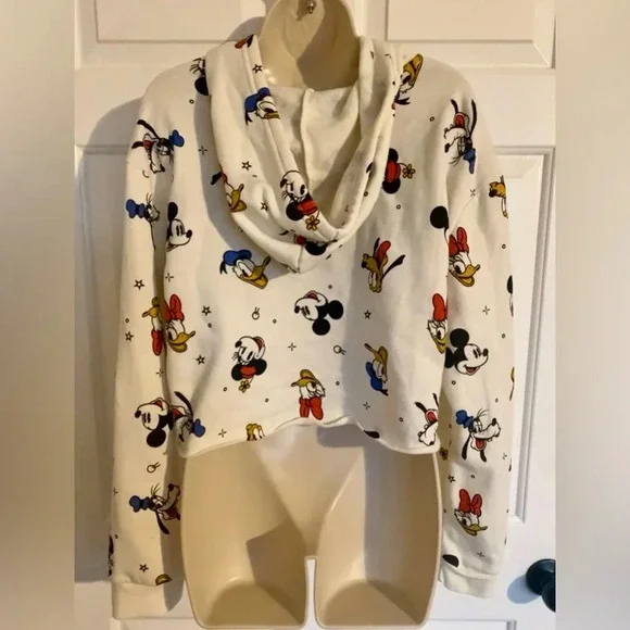 Disney Mickey Mouse Cropped Hoodie Sweater White L - Picture 4 of 4